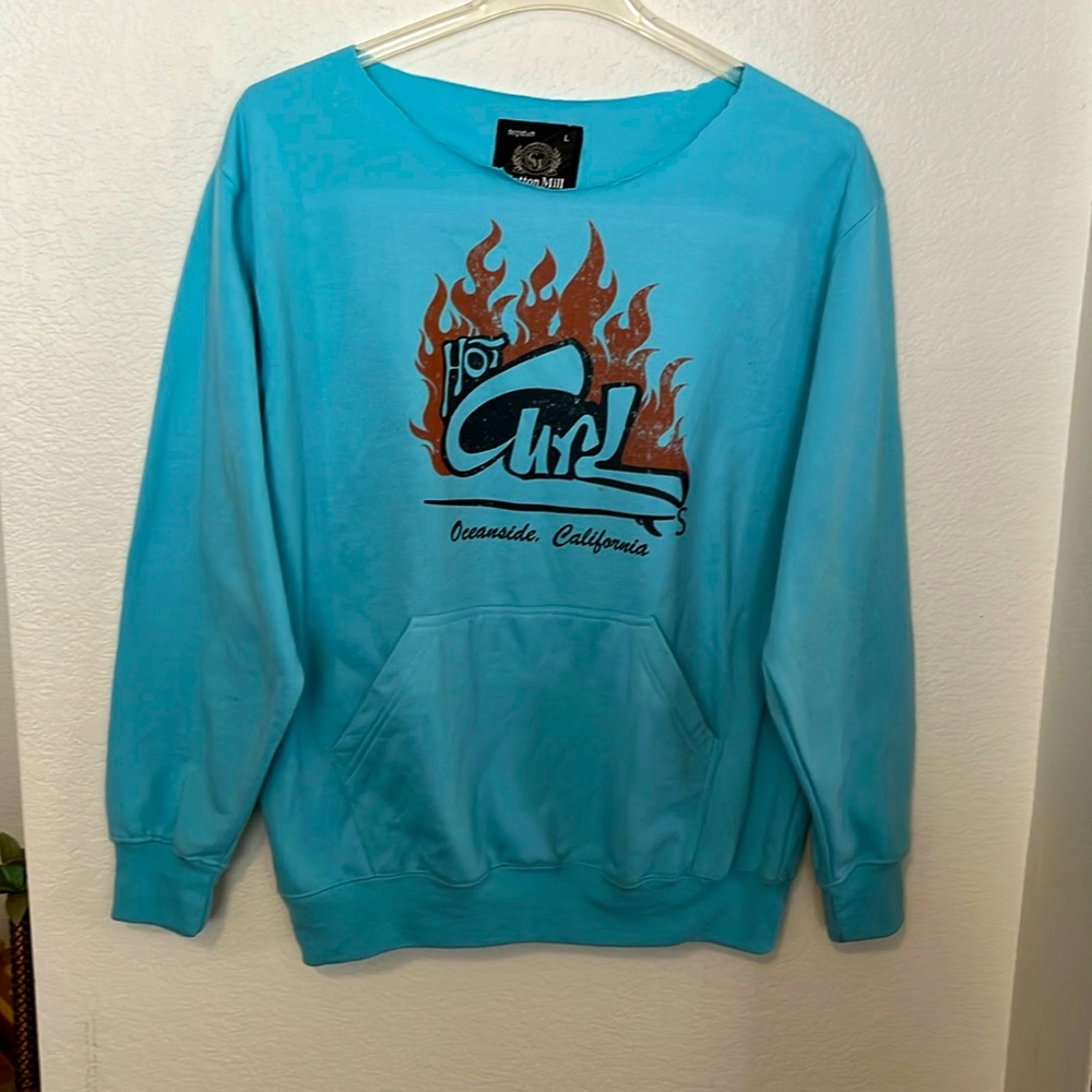 🩵🌊OVERSIZED OCEANSIDE BEACH SWEATSHIRT TURQUOISE BLUE SZ L NWOT EXCELLENT COND